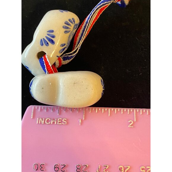 Mini Delft Holland Ceramic Clogs With Windmill Design & Red/White/Blue Ribbon Ac - Picture 9 of 9